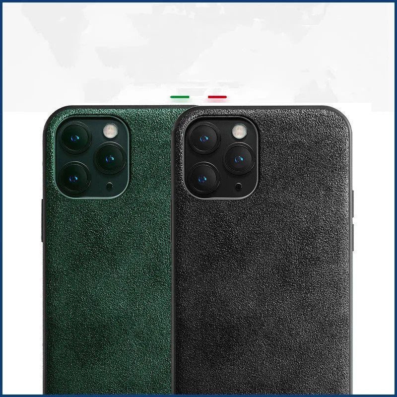 Suede iPhone case in dark blue showing full-coverage protection design with precise port cutouts