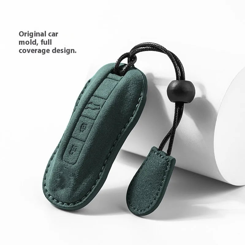 Suede car key cover for Porsche-style vehicle keys in multiple colour options