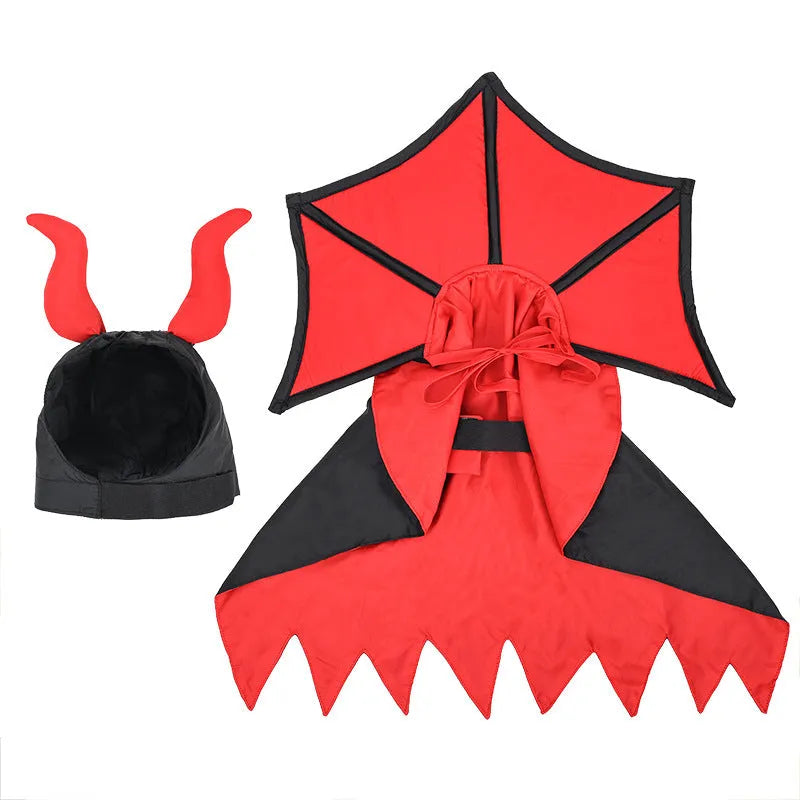 Black vampire cloak and hat costume for a small pet on a white background.
