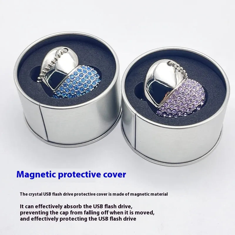 Heart-shaped USB flash drive with a brick-inlaid pattern on a metal shell in various colours.