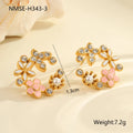 Gold electroplated flower stud earrings with petal design and colourful oil finish