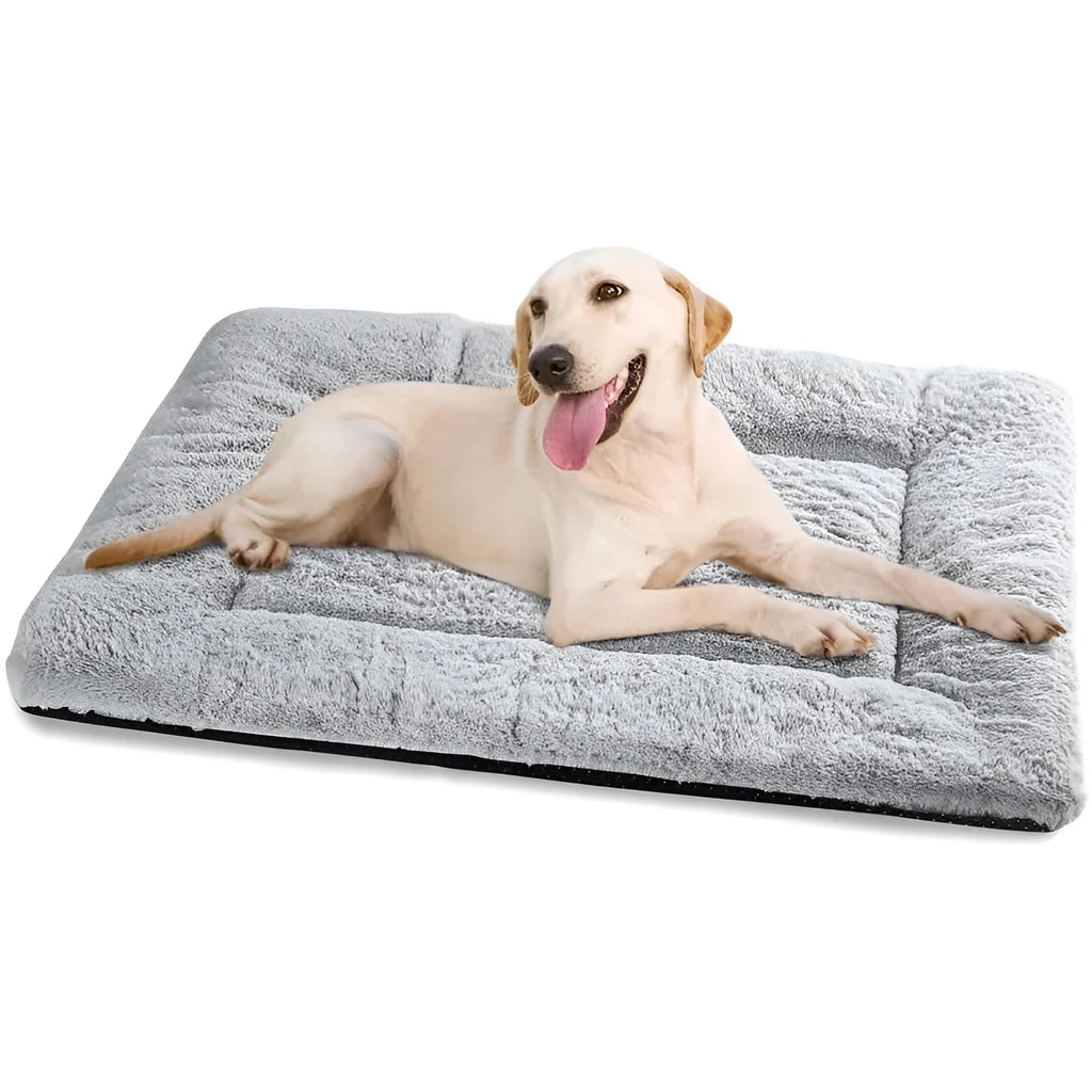 Washable plush dog bed mat and cat cushion in grey navy blue, grey, light grey, khaki, or khaki pink, sizes S M L