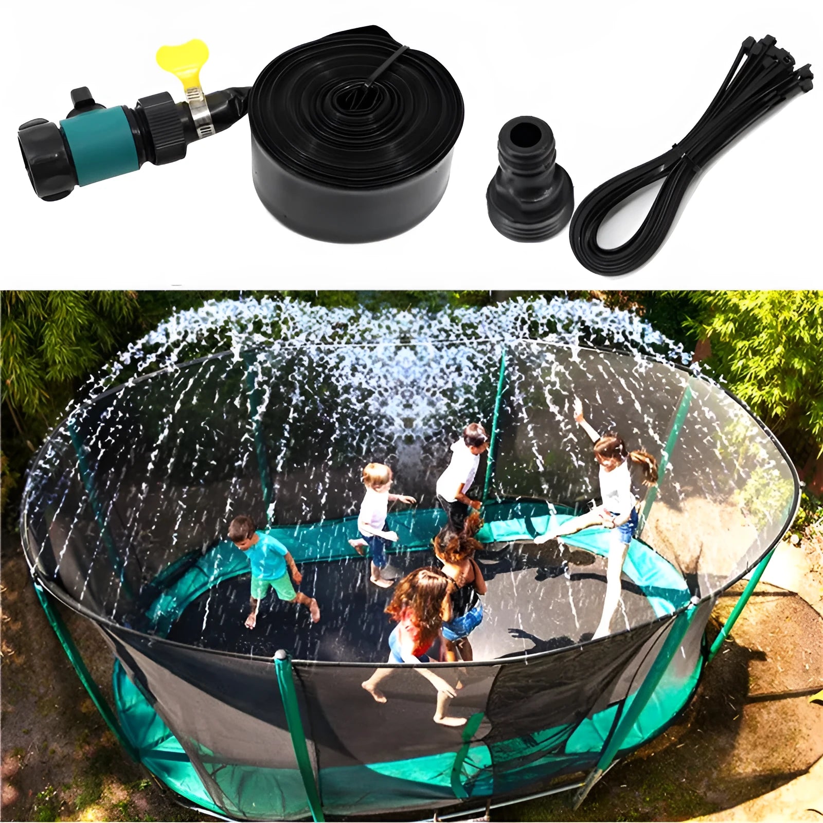 Blue portable garden sprinkler with solar water cooling and PVC construction