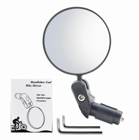 Black foldable convex rearview mirror showing 7cm diameter and rotating joint.