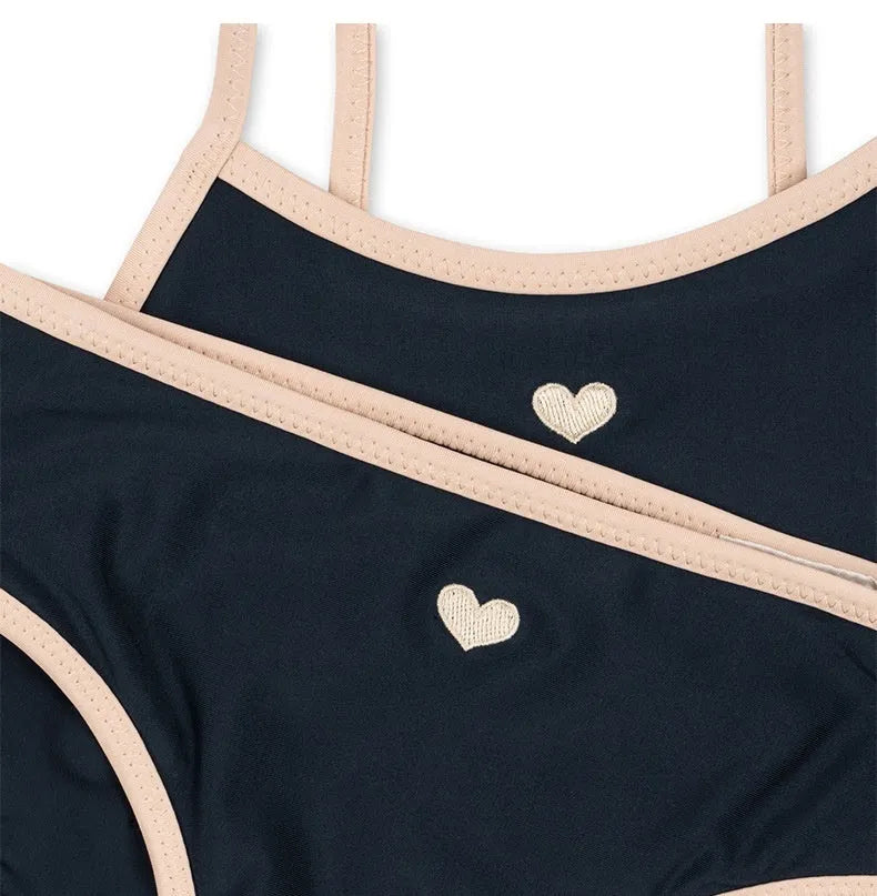 Dark blue split swimsuit for girls with high elasticity polyester and Lycra construction