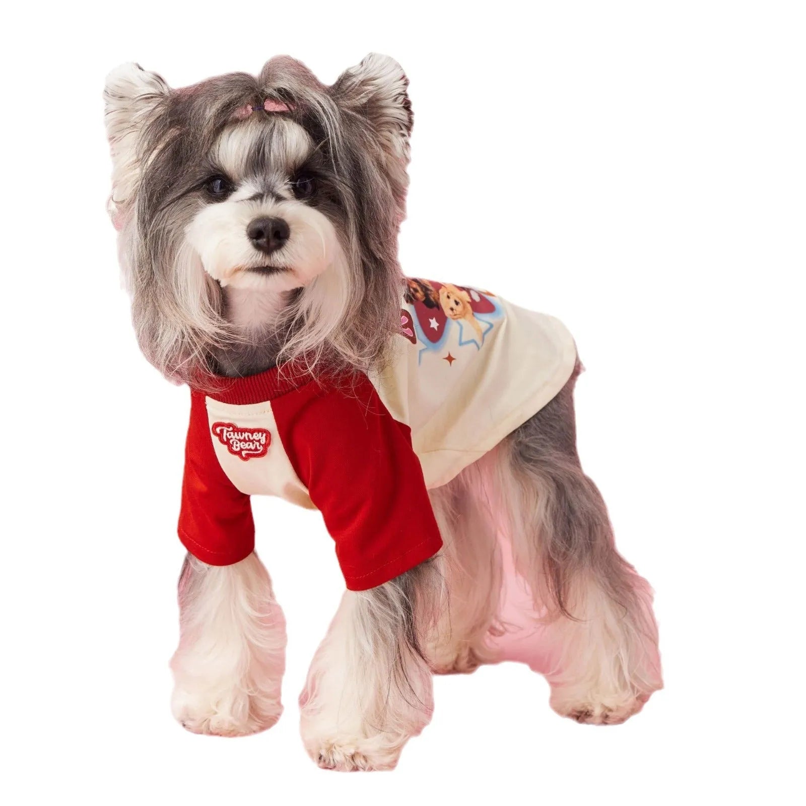 Cotton dog summer clothes with embroidery in red or pink colour options