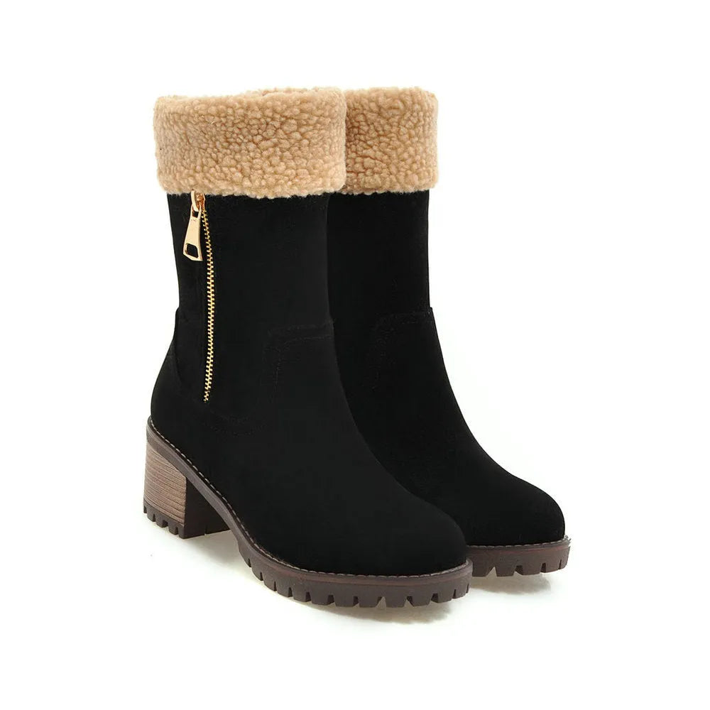 Men's waterproof snow boots with plush lining in black, grey, green, and orange colours