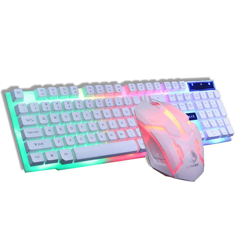 GTX300 black and white gaming keyboard and mouse set with glowing backlit keys