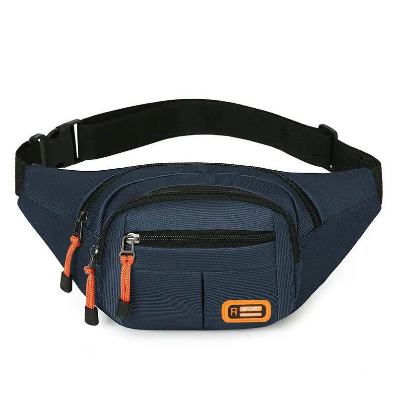 Large black slanted chest bag made of nylon with a polyester lining, shown worn cross-body.