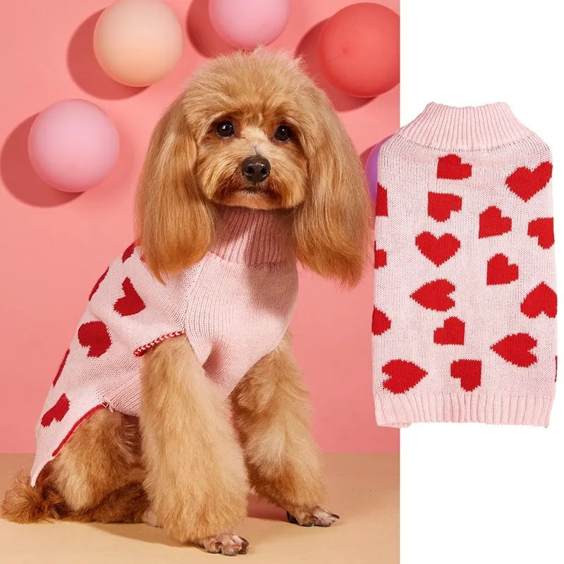 Fashion personality dog sweater with bow and love heart design in acrylic material