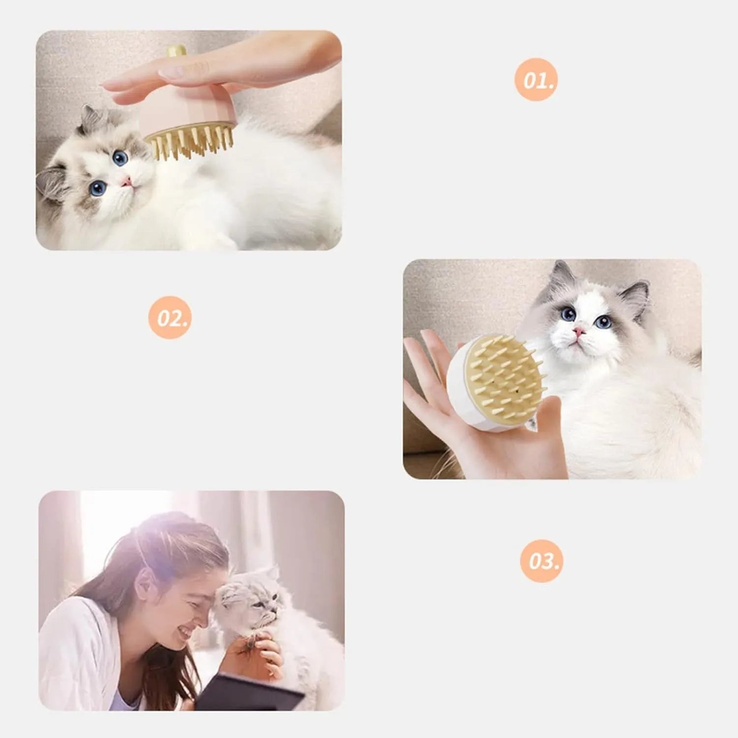 Green pet shampoo brush for dog and cat bathing with dual-sided design and water drain holes