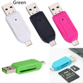 White OTG card reader with USB 2.0 and micro USB connectors for SD and TF memory cards