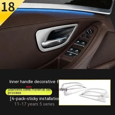 Four silver and black decorative trim strips for BMW 5 Series F10 model interior door handles.