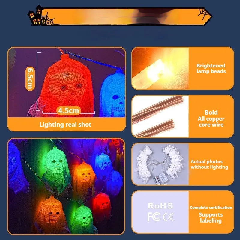 Halloween battery-powered coloured LED lights for indoor wall decoration in 1.5m or 2.5m lengths