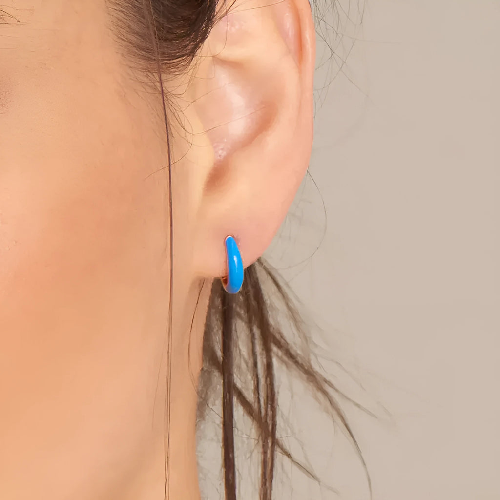 Geometric U-shaped oval curved epoxy earrings in seven colours on silver-plated copper