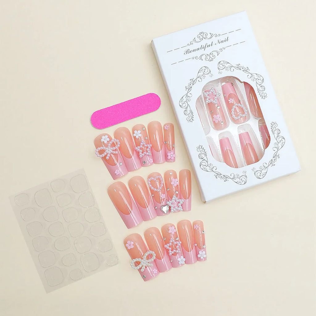 French spot drill bow nail wear set with love pattern and plastic armour suit in XB-70-48 colour