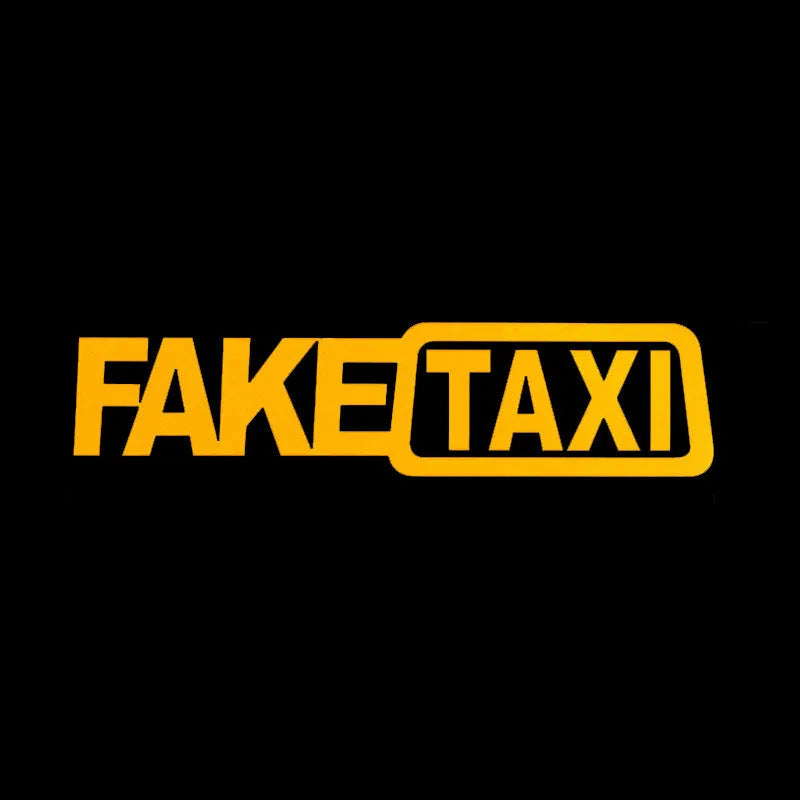 FAKE TAXI waterproof car warning sticker measuring 20cm by 8cm in black text option