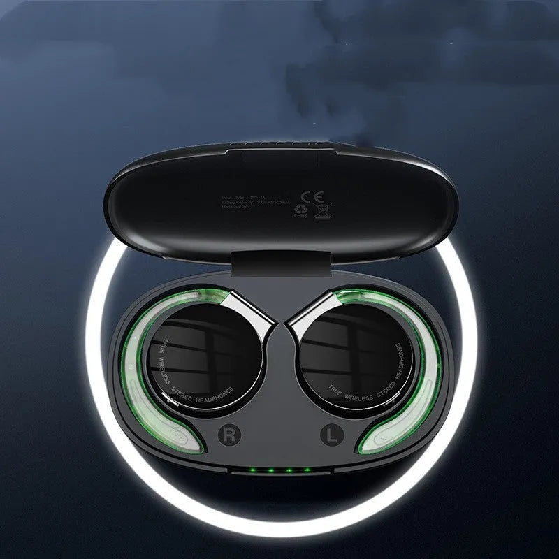 Black and white sports wireless Bluetooth earphones with bilateral stereo sound and NFC function