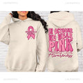 Pink Breast Cancer Awareness pullover hoodie with retro art print and side seam pocket.
