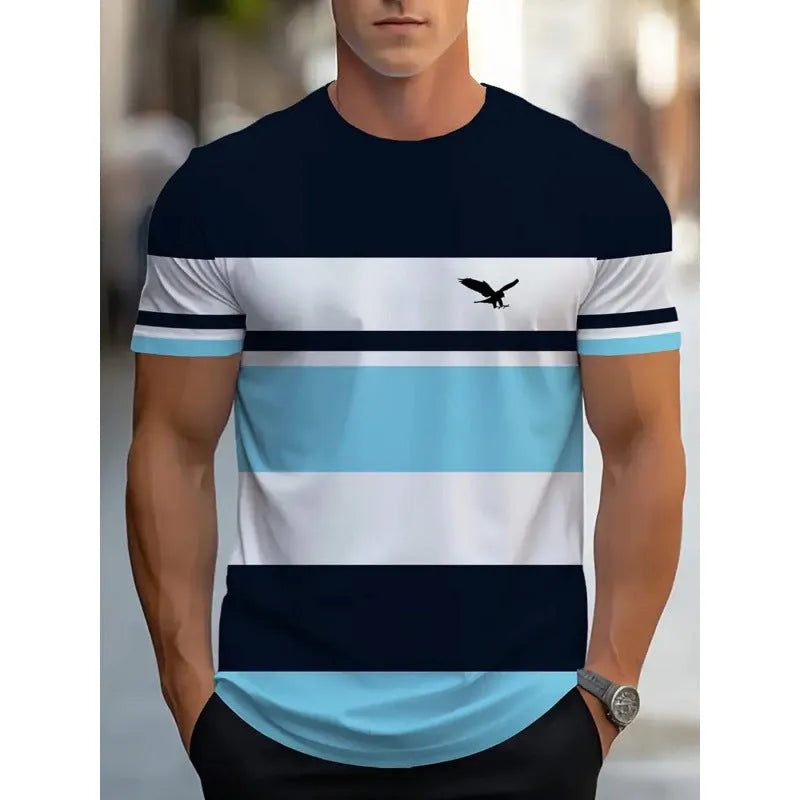 Men's loose fit digital 3D print short sleeve t-shirt in striped pattern