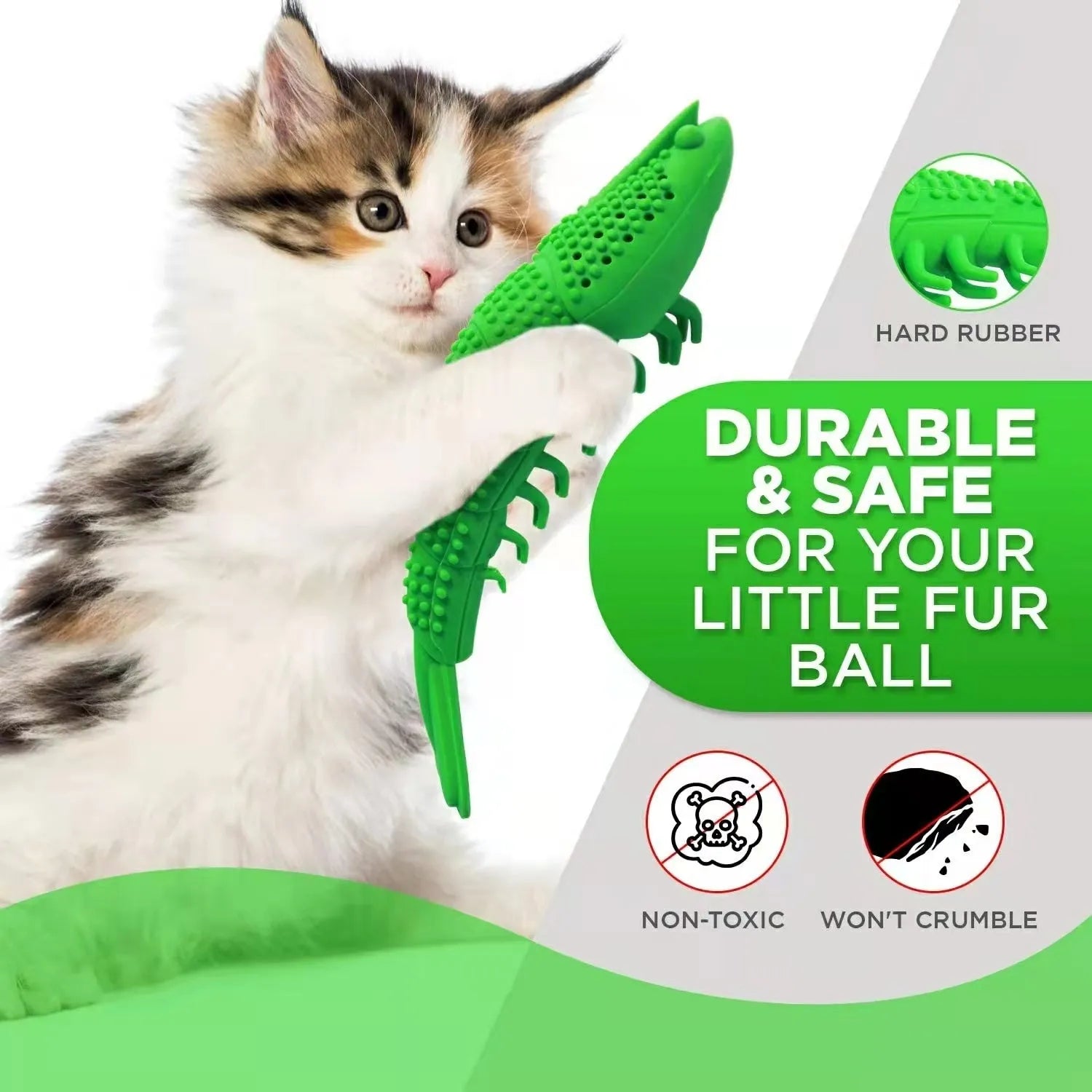 Blue hard rubber catnip toy with 360-degree toothbrush design for dental care and play.