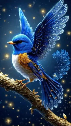 Handmade Blue Bird design DIY rhinestone diamond painting kit measuring 60x100cm with internal frame.
