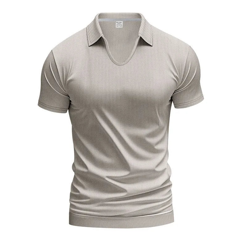 Men's loose fit V-neck short sleeve t-shirt in a light grey solid colour