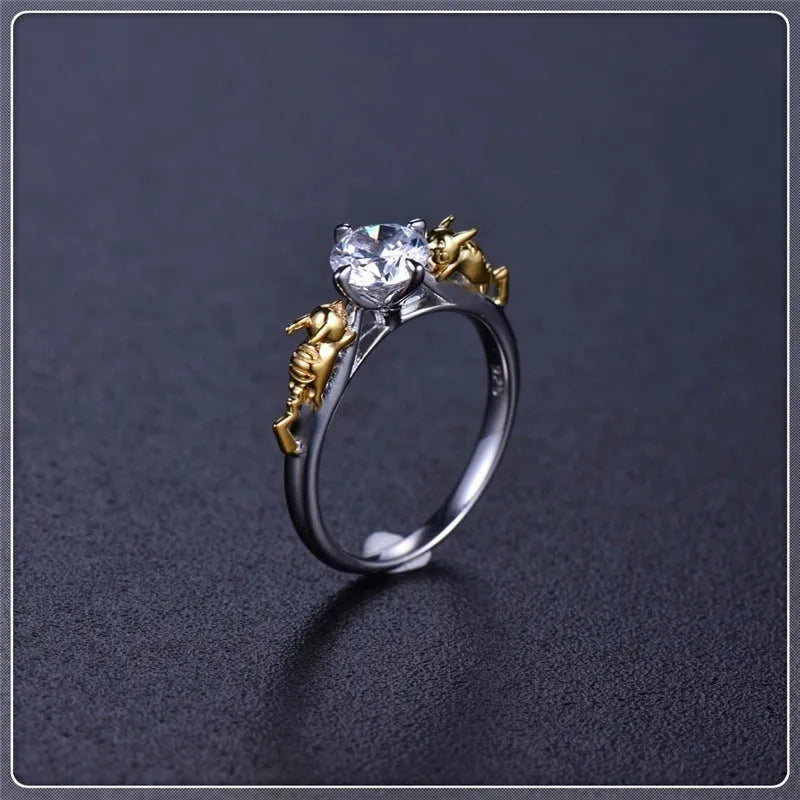 Crown style crystal ring in black gold finish on copper base for cosplay jewellery