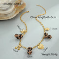 Geometric leopard pendant necklace with love heart flowers on stainless steel chain