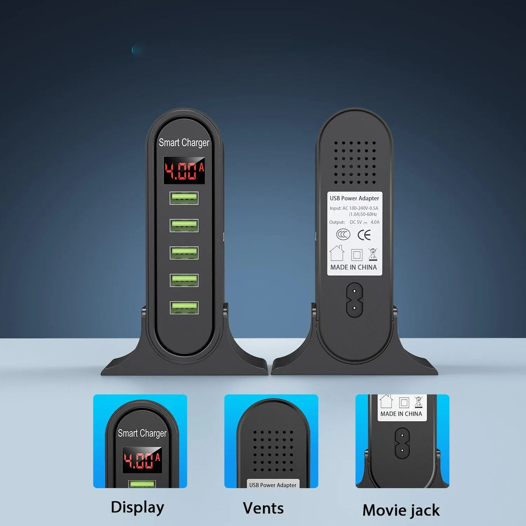 Smart LED digital display charger in black or white with EU UK US plug options