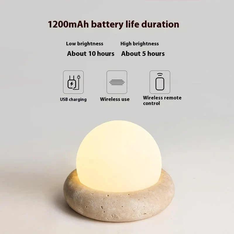 Remote control rechargeable bedside table lamp with yellow cave stone light