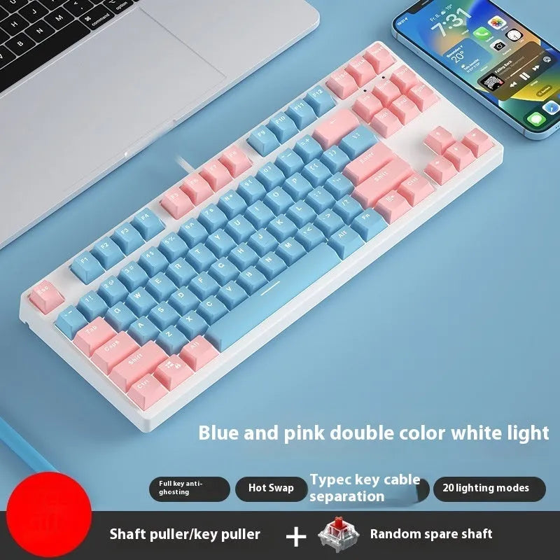 87-key wired mechanical keyboard with hot-swappable switches showing two-tone colour options