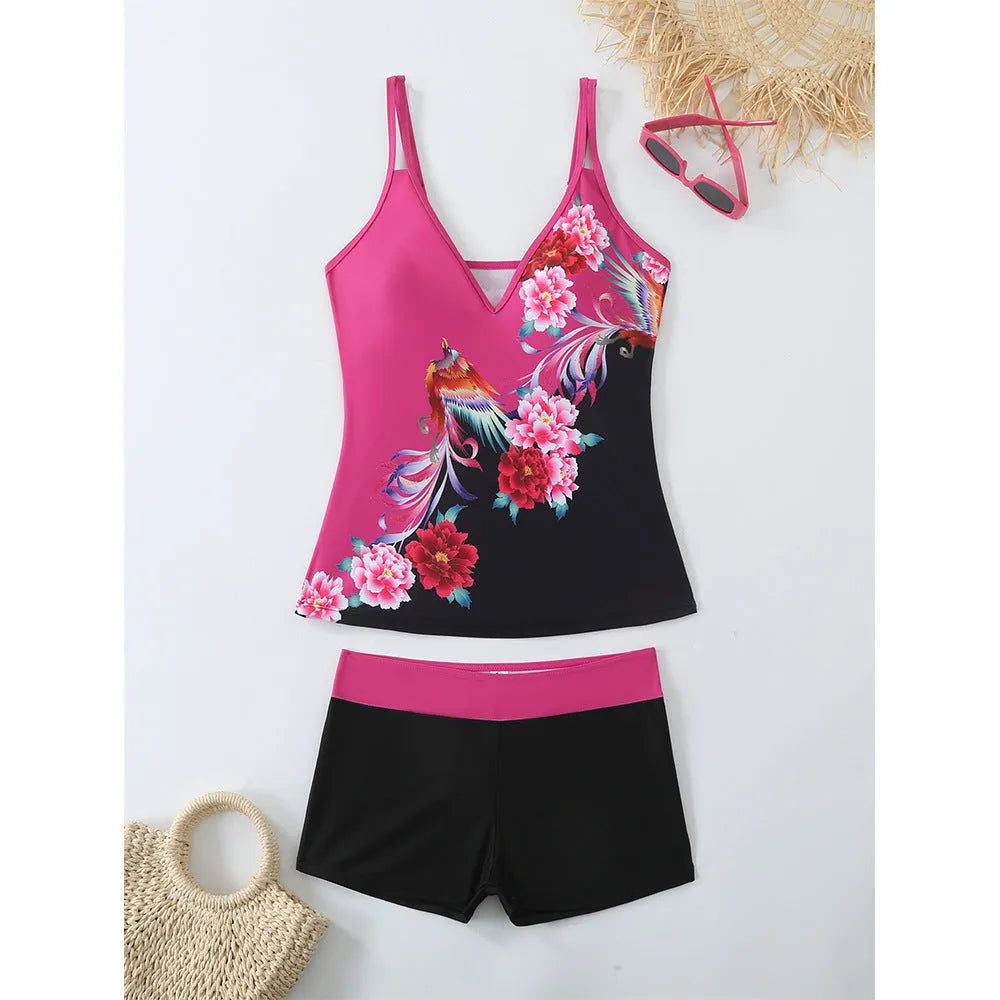 Plus size women's swimsuit set with cotton lining in black or rose red colours