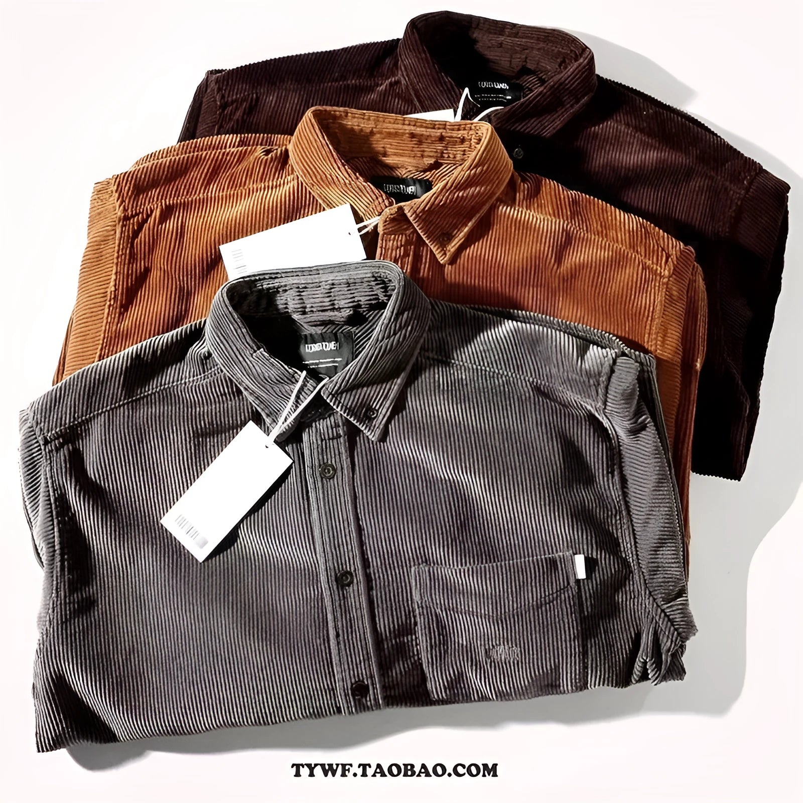 Loose fit long sleeve corduroy shirt in caramel colour with cardigan style