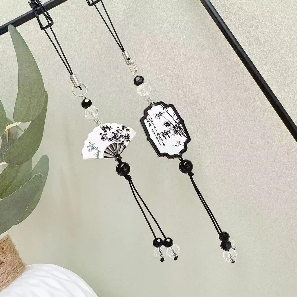 Guofeng Chinese style floral pattern pendant keychain with beads construction