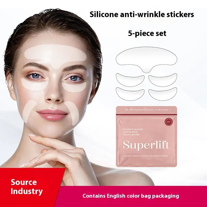 Five silicone anti-wrinkle face stickers set for temporary wrinkle reduction