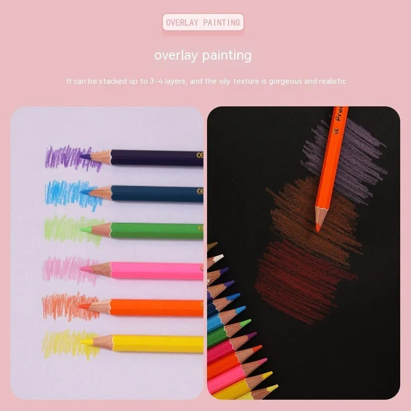 Set of wooden colouring pencils in a pack, showing options for 12 or 24 colours.