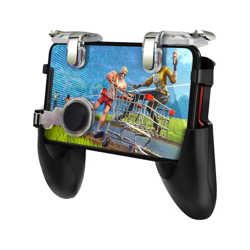 Wired mobile phone gaming controller in black colour with physical buttons and plug connection