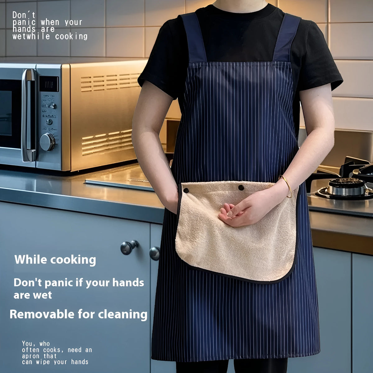 Polyester composite waterproof kitchen apron in free size with multiple colour options