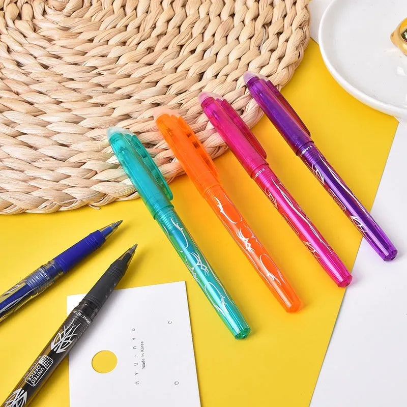 Heat-erasable gel pen set with stainless steel nib in multiple colours for office use
