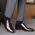 Men's black and brown formal business shoes with pointed toe design and artificial PU uppers