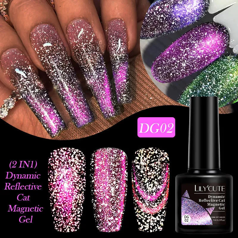 Cat eye series nail polish gel with diamond glitter in six colour options