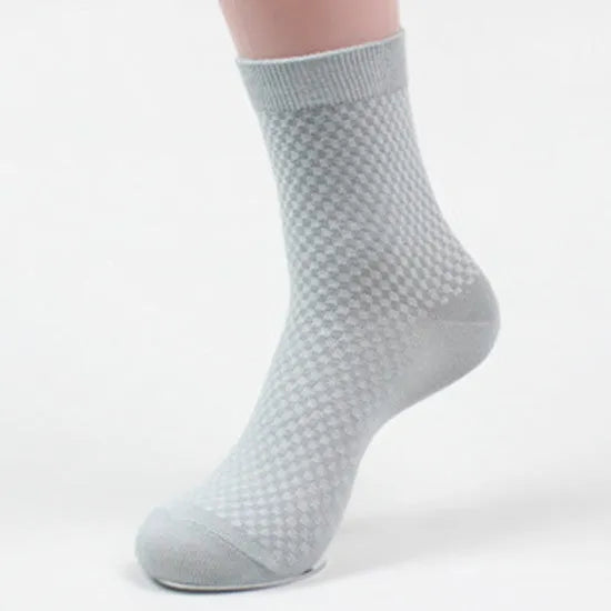 Men's bamboo fibre business socks showing small square pattern in five colour options