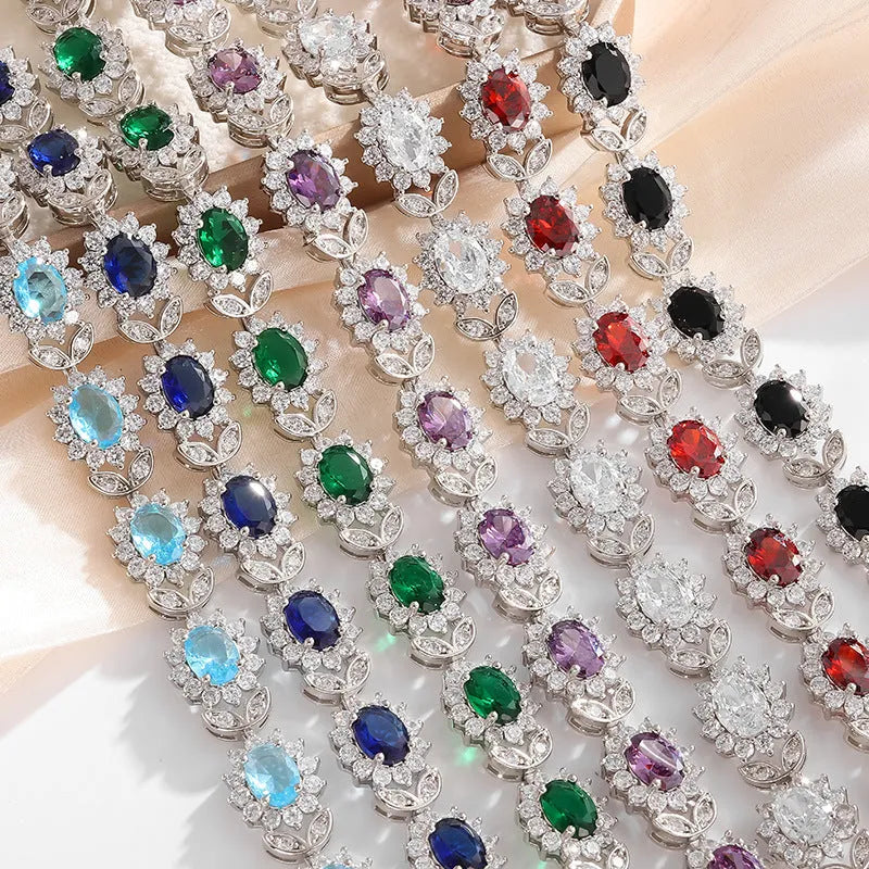 Women's simple bracelet with inlaid zircon gemstone on an electroplated environmentally friendly alloy band.