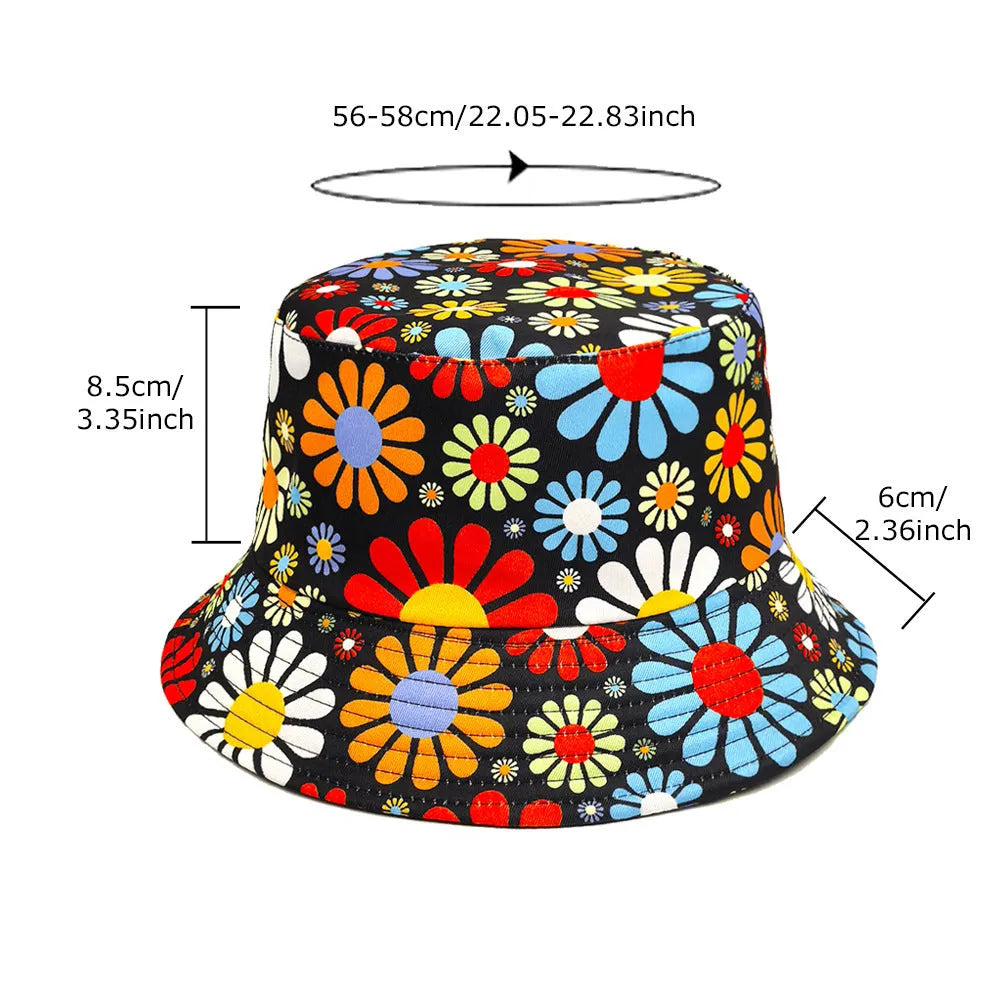 Floral pattern polyester bucket hat with dome crown in size M for sun protection