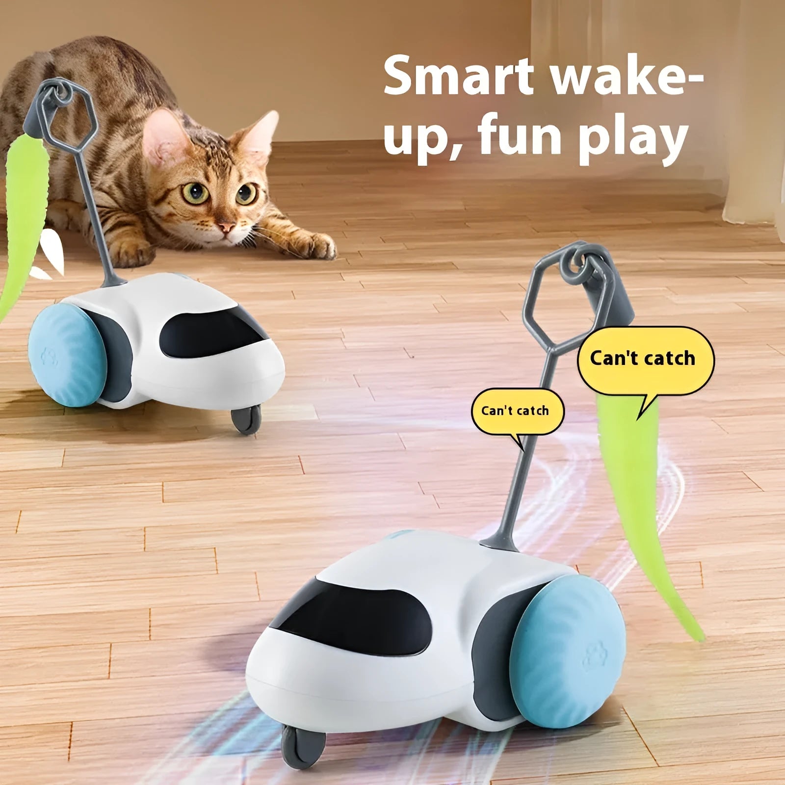 Light Grey Blue gravity smart running car electric toy for cats with Type-C charging cable
