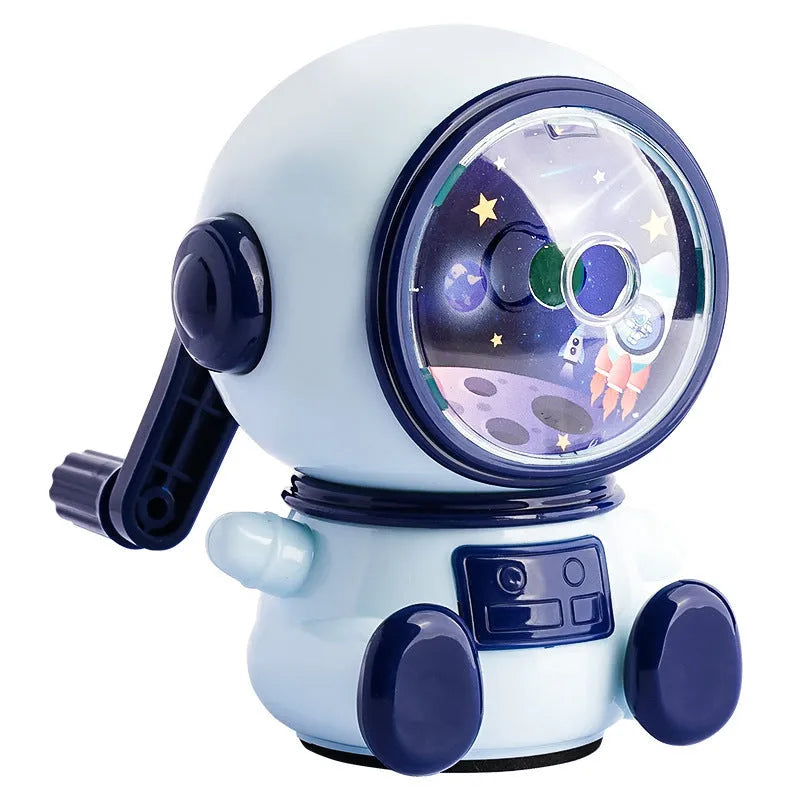 Blue astronaut manual pencil sharpener with adjustable three-level mechanism for standard 2mm pencils