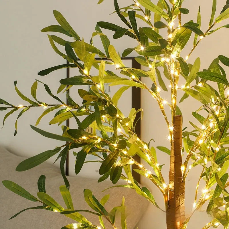 1.8 metre tall artificial olive tree lamp with warm LED lights for outdoor decoration