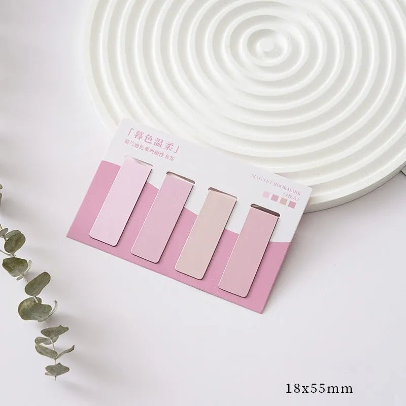 Four magnetic bookmarks in Morandi colour block design showing different colour variations
