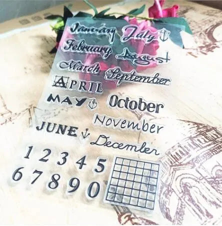 Transparent silicone calendar stamp featuring a digital table icon design on a white background.